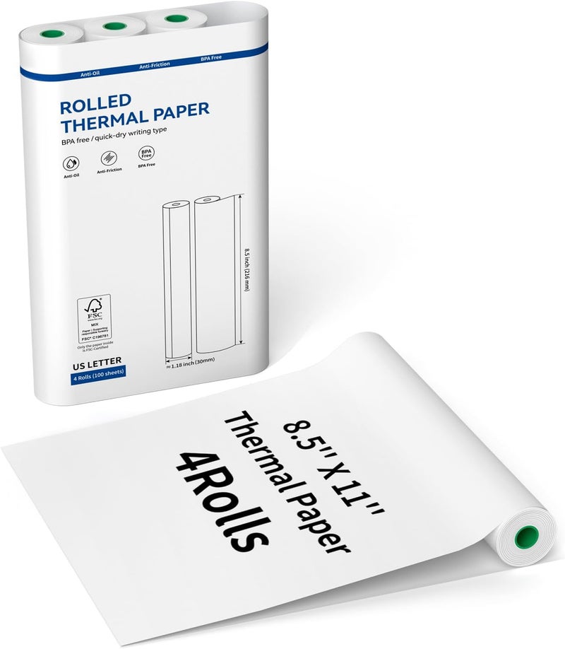 Gloryang Thermal Printer Paper 8.5''x11'' US Letter Size, 4 rolls, 100 sheets, Thermal Paper Quick-Dry, Advanced Clear Printing, Compatible with & JADENS PD-A4 Thermal Printer - Image 1